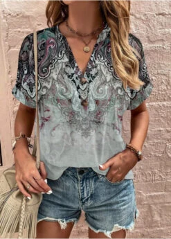 Summer Blouse Women Casual Print Ladies T Shirt Tops Black LY1948 -Ada Fashion Summer Blouse Women Casual print Ladies T Shirt Tops Black4