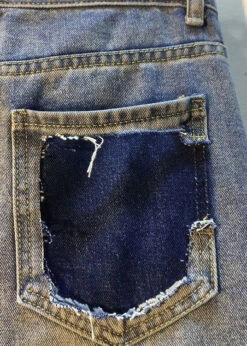 Unique Blue Nail Bead Patchwork High Waist Ripped Shorts Jeans FA229 -Ada Fashion Unique Blue Nail Bead Patchwork High Waist Ripped Shorts Jeans4