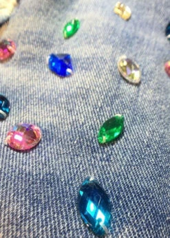 Unique Blue Nail Bead Patchwork High Waist Ripped Shorts Jeans FA229 -Ada Fashion Unique Blue Nail Bead Patchwork High Waist Ripped Shorts Jeans5