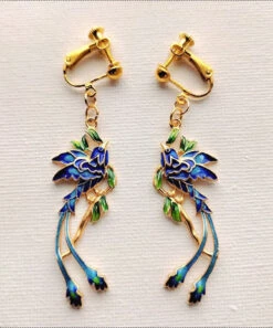 Unique Blue Sterling Silver Overgild Cloisonne Drop Earrings TW1025 -Ada Fashion Unique Blue Sterling Silver Overgild Cloisonne Drop Earrings3