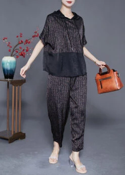 Unique Chocolate Oversized Patchwork Print Silk Two Piece Set Women Clothing Summer LY3635 -Ada Fashion Unique Chocolate Oversized Patchwork Print Silk Two Piece Set Women Clothing Summer3