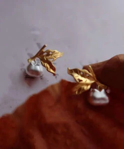 Unique Colorblock Sterling Silver Overgild Leaf Stud Earrings ML1246