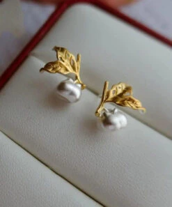 Unique Colorblock Sterling Silver Overgild Leaf Stud Earrings ML1246 -Ada Fashion Unique Colorblock Sterling Silver Overgild Leaf Stud Earrings Ada Fashion 165130631