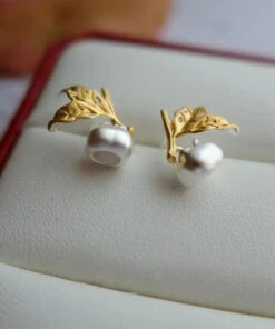 Unique Colorblock Sterling Silver Overgild Leaf Stud Earrings ML1246 -Ada Fashion Unique Colorblock Sterling Silver Overgild Leaf Stud Earrings Ada Fashion 165130739