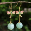 Sterling Silver Overgild Jade Dragonfly Tassel Drop Earrings -Ada Fashion Unique Cyan Sterling Silver Overgild Jade Dragonfly Tassel Drop Earrings Ada Fashion 177855689