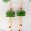 Sterling Silver Overgild Inlaid Gem Jade Drop Earrings