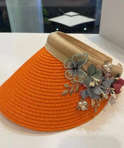 Unique Khaki Floral Straw Woven Floppy Sun Hat LY519 -Ada Fashion Unique Khaki Floral Straw Woven Floppy Sun Hat2