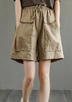 Unique Khaki Pockets Patchwork Linen Shorts Summer LY0205 -Ada Fashion Unique Khaki Pockets Patchwork Linen Shorts Summer2
