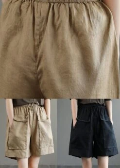 Unique Khaki Pockets Patchwork Linen Shorts Summer LY0205 -Ada Fashion Unique Khaki Pockets Patchwork Linen Shorts Summer4