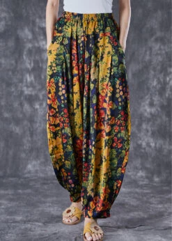 Unique Oversized Print Linen Silk Harem Pants Summer LY7062