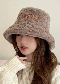 Unique Pink Fuzzy Fur Thick Graphic Bucket Hat ML2805 -Ada Fashion Unique Pink Fuzzy Fur Thick Graphic Bucket Hat Ada Fashion 168854691