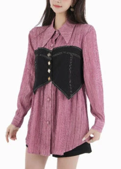 Unique Purple Peter Pan Collar Patchwork Cotton Blouses Spring LY0763 -Ada Fashion Unique Purple Peter Pan Collar Patchwork Cotton Blouses Spring3