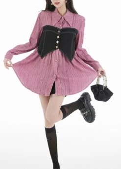 Unique Purple Peter Pan Collar Patchwork Cotton Blouses Spring LY0763 -Ada Fashion Unique Purple Peter Pan Collar Patchwork Cotton Blouses Spring4