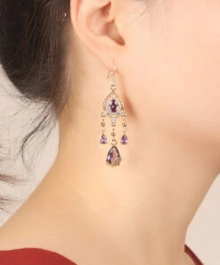 Unique Purple Sterling Silver Zircon Tassel Drop Earrings LY2305 -Ada Fashion Unique Purple Sterling Silver Zircon Tassel Drop Earrings4