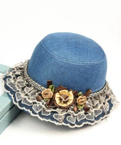 Unique Red Lace Patchwork Floral Linen Bucket Hat LY540 -Ada Fashion Unique Red Lace Patchwork Floral Linen Bucket Hat3