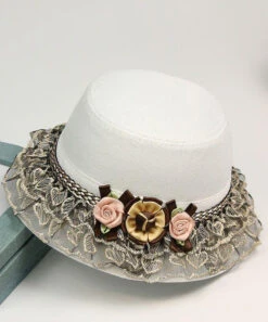 Unique Red Lace Patchwork Floral Linen Bucket Hat LY540 -Ada Fashion Unique Red Lace Patchwork Floral Linen Bucket Hat4