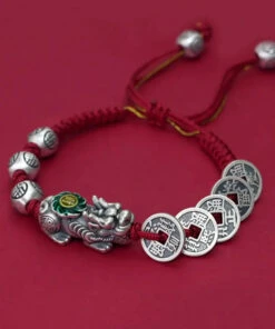 Unique Red Sterling Silver Xiupi Copper Coin Chain Bracelet ML0305