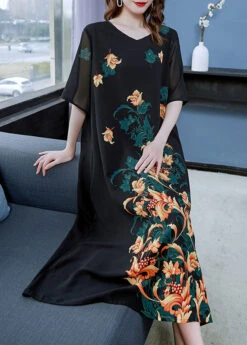 Unique Yellow V Neck Print Patchwork Chiffon Dresses Summer LY7743 -Ada Fashion Unique Yellow V Neck Print Patchwork Chiffon Dresses Summer3