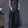 Vintage Black Asymmetrical Jacquard Silk Two Piece Set Fall ML0316