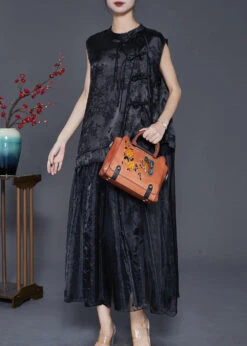 Vintage Black Asymmetrical Jacquard Silk Two Piece Set Fall ML0316 -Ada Fashion Vintage Black Asymmetrical Jacquard Silk Two Piece Set Fall Ada Fashion 161846441