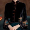 Button Silk Velour Coats Flare Sleeve -Ada Fashion Vintage Black Embroidered Button Silk Velour Coats Flare Sleeve Ada Fashion 178528912