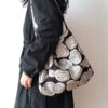 Vintage Black Rose Jacquard Organza Satchel Handbag LY1751