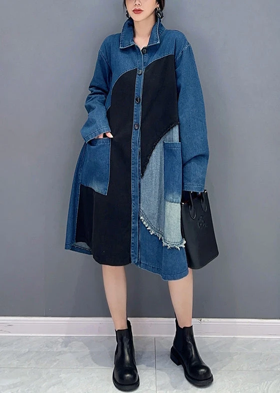 Vintage Blue Asymmetrical Button Pockets Denim Blouses Fall ML1500 3 Vintage Blue Asymmetrical Button Pockets Denim Blouses Fall ML1500