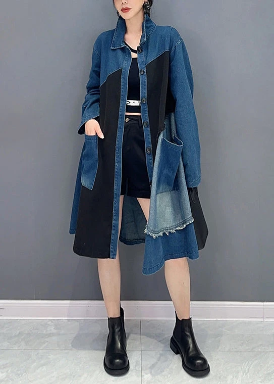 Vintage Blue Asymmetrical Button Pockets Denim Blouses Fall ML1500 4 Vintage Blue Asymmetrical Button Pockets Denim Blouses Fall ML1500 - Image 2