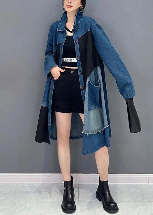 Vintage Blue Asymmetrical Button Pockets Denim Blouses Fall ML1500 5 Vintage Blue Asymmetrical Button Pockets Denim Blouses Fall ML1500 - Image 3