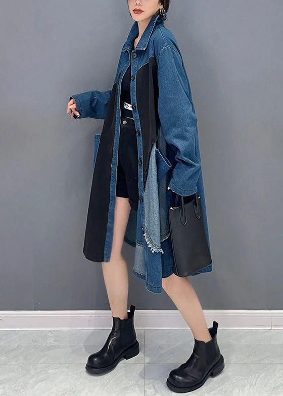 Vintage Blue Asymmetrical Button Pockets Denim Blouses Fall ML1500 6 Vintage Blue Asymmetrical Button Pockets Denim Blouses Fall ML1500 - Image 4