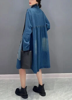 Vintage Blue Asymmetrical Button Pockets Denim Blouses Fall ML1500 11 Vintage Blue Asymmetrical Button Pockets Denim Blouses Fall ML1500 -Ada Fashion Vintage Blue Asymmetrical Button Pockets Denim Blouses Fall5