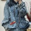 Vintage Blue Button Pockets Patchwork Denim Coat Fall ML3359