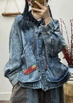 Vintage Blue Button Pockets Patchwork Denim Coat Fall ML3359 11 Vintage Blue Button Pockets Patchwork Denim Coat Fall ML3359 -Ada Fashion Vintage Blue Button Pockets Patchwork Denim Coat Fall Ada Fashion 171635241
