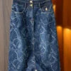 Vintage Blue Print High Waist Button Denim A Line Skirts Summer LY5265 -Ada Fashion Vintage Blue Print High Waist Button Denim A Line Skirts Summer1