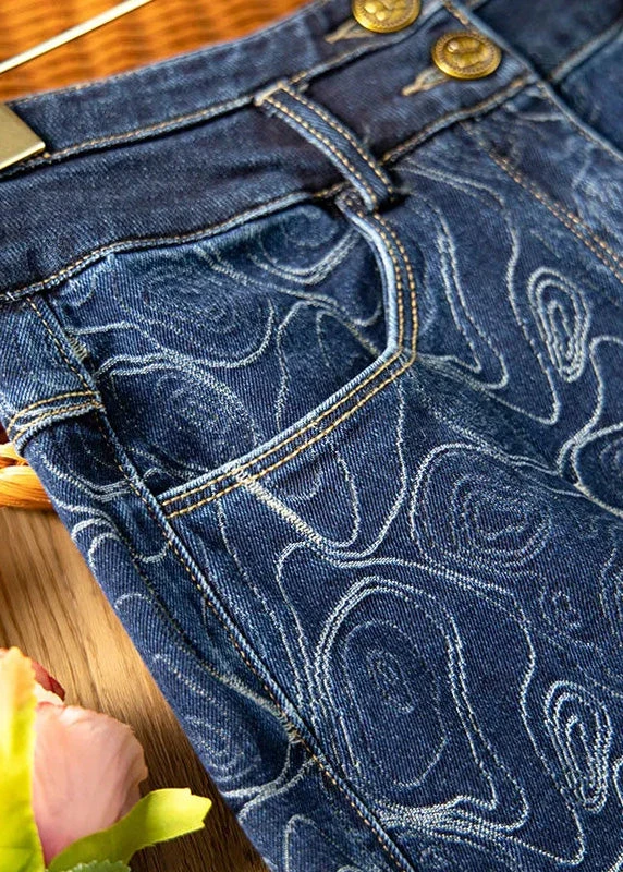 Vintage Blue Print High Waist Button Denim A Line Skirts Summer LY5265 4 Vintage Blue Print High Waist Button Denim A Line Skirts Summer LY5265 - Image 2