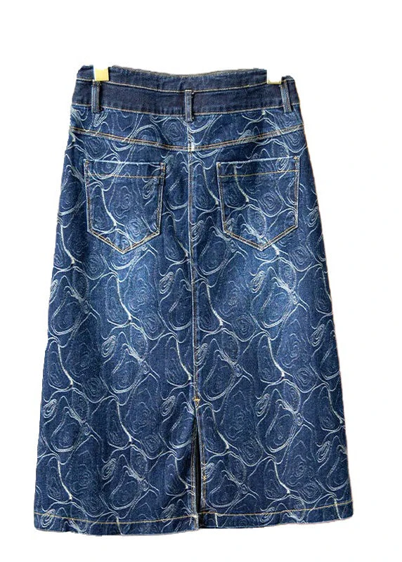 Vintage Blue Print High Waist Button Denim A Line Skirts Summer LY5265 7 Vintage Blue Print High Waist Button Denim A Line Skirts Summer LY5265 - Image 5