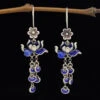 Vintage Blue Sterling Silver Cloisonne Lotus Tassel Drop Earrings LY2302 -Ada Fashion Vintage Blue Sterling Silver Cloisonne Lotus Tassel Drop Earrings1