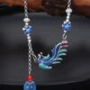 Vintage Blue Sterling Silver Tassel Cloisonne Floral Enamel Phoenix Pendant Necklace ML0294 -Ada Fashion Vintage Blue Sterling Silver Tassel Cloisonne Floral Enamel Phoenix Pendant Necklace Ada Fashion 161806142