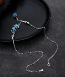 Vintage Blue Sterling Silver Tassel Cloisonne Floral Enamel Phoenix Pendant Necklace ML0294 -Ada Fashion Vintage Blue Sterling Silver Tassel Cloisonne Floral Enamel Phoenix Pendant Necklace Ada Fashion 161806381