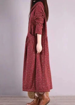 Vintage Brick Red Hooded Patchwork Warm Fleece Coats Winter ML0559 -Ada Fashion Vintage Brick Red Hooded Patchwork Warm Fleece Coats Winter Ada Fashion 162593290