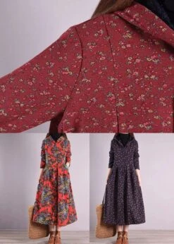 Vintage Brick Red Hooded Patchwork Warm Fleece Coats Winter ML0559 -Ada Fashion Vintage Brick Red Hooded Patchwork Warm Fleece Coats Winter Ada Fashion 162593487