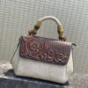 Vintage Cowhide Handmade Embossing Tote Handbag HJ1031