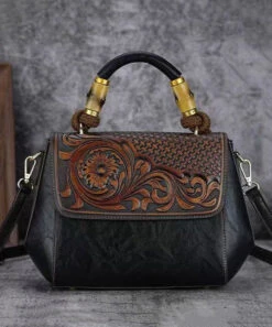 Vintage Cowhide Handmade Embossing Tote Handbag HJ1031 -Ada Fashion Vintage Cowhide Handmade Embossing Tote Handbag3
