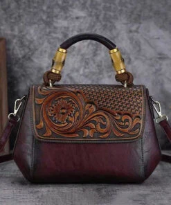 Vintage Cowhide Handmade Embossing Tote Handbag HJ1031 -Ada Fashion Vintage Cowhide Handmade Embossing Tote Handbag4