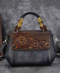 Vintage Cowhide Handmade Embossing Tote Handbag HJ1031 -Ada Fashion Vintage Cowhide Handmade Embossing Tote Handbag5