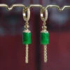 Vintage Gold Sterling Silver Overgild Inlaid Jade Tassel Drop Earrings KX1011 -Ada Fashion Vintage Gold Sterling Silver Overgild Inlaid Jade Tassel Drop Earrings1