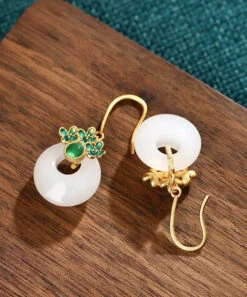 Vintage Green Overgild Inlaid Jade Floral Safety Buckle Drop Earrings LY8539 -Ada Fashion Vintage Green Overgild Inlaid Jade Floral Safety Buckle Drop Earrings Ada Fashion 150924122
