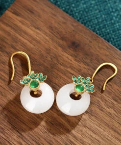 Vintage Green Overgild Inlaid Jade Floral Safety Buckle Drop Earrings LY8539 -Ada Fashion Vintage Green Overgild Inlaid Jade Floral Safety Buckle Drop Earrings Ada Fashion 150924250