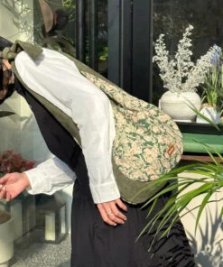 Vintage Green Print Patchwork Velour Satchel Handbag LY1769 -Ada Fashion Vintage Green Print Patchwork Velour Satchel Handbag3