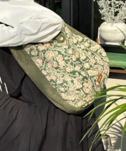 Vintage Green Print Patchwork Velour Satchel Handbag LY1769 -Ada Fashion Vintage Green Print Patchwork Velour Satchel Handbag4